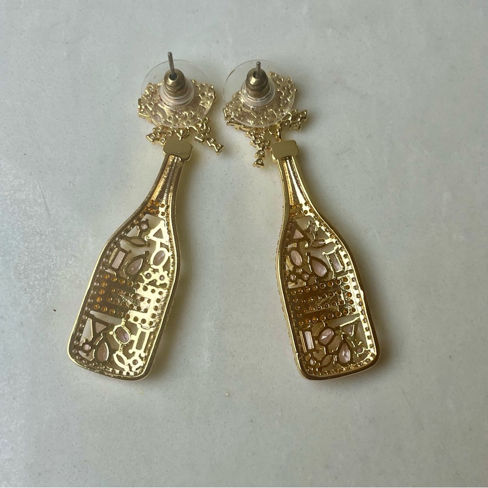 Eye Candy Pop Rose Gold and Pink Champagne Bottle Earrings - Picture 3 of 5